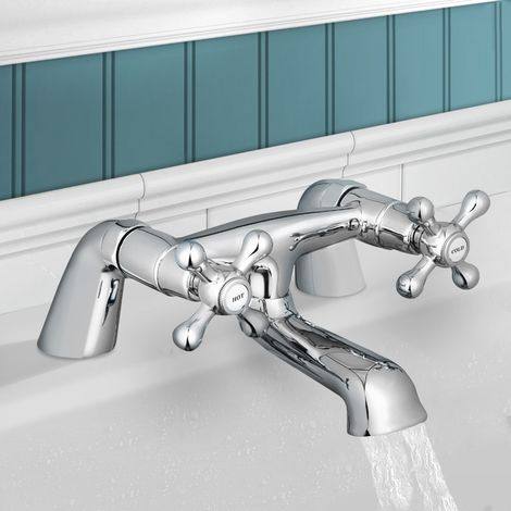 Stafford Classic Bath Filler Mixer Tap with Traditional Cross Head Taps