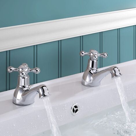 Stafford Traditional Cross Head Pair Of Basin Hot & Cold Taps + Waste