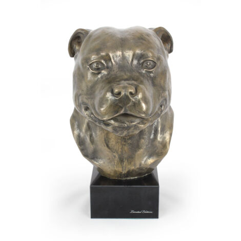 Staffordshire Bull Terrier, Staffik, Staffi - busto di cane, grande statuetta, testa di cane su base di pietra, decorazione per ufficio di Art-Dog