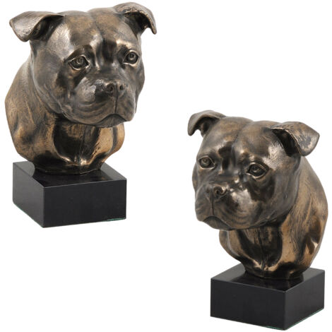 Staffordshire Bull Terrier, Staffik, Staffi I - estatuilla de perro, busto sobre base de piedra, escultura, trofeo para la exposición de perros de la marca Art-Dog