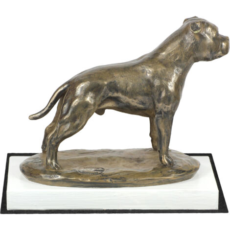 Staffordshire Bull Terrier, Staffik, Staffi III - statuetta di cane, figurina su base bianca, trofeo per una mostra canina di Art-Dog