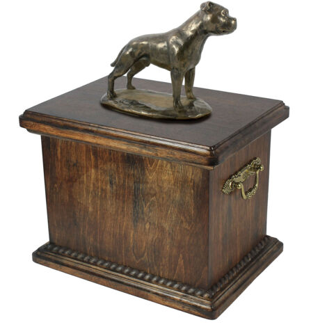 Staffordshire Bull Terrier, Staffik, Staffi III - Urne für Hundeasche, Urne mit Statuette, elegante Urne im klassischen Stil der Marke Art-Dog