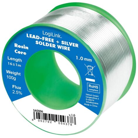 Stagno in Rotolo LogiLink per Saldatura Senza Piombo Argento Ø 1 mm 100g