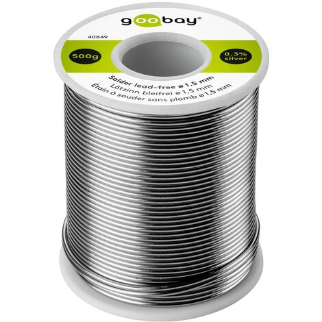 Stagno per saldatura senza piombo Goobay 40849, � 1,5 mm, 500 g, con percentuale di argento (Ag) dello 0,3%