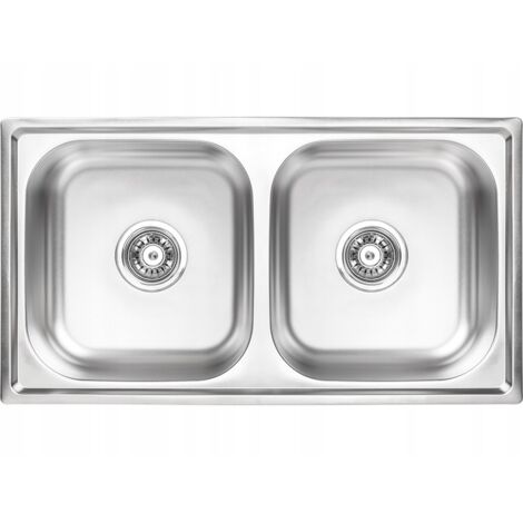 Stahl-Einbauspüle, 2 Becken, 78 x 43 cm