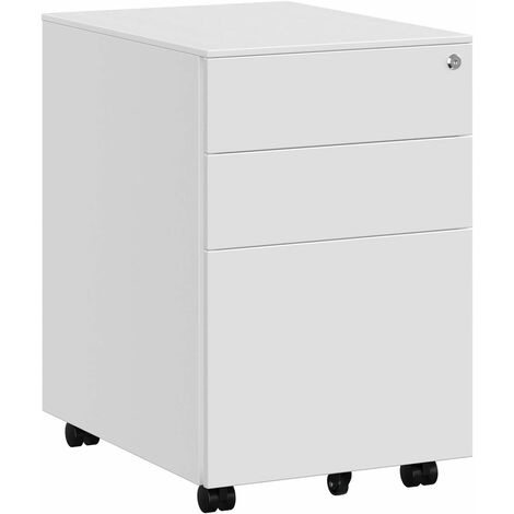Stahl Rollcontainer mit 3 Schubladen und Hängeregistratur Abschließbarer Büroschrank, Schrankkorpus Vormontiert, 39 x 60 x 52cm Schwarz/Weiß/Grau/Weiß-blau