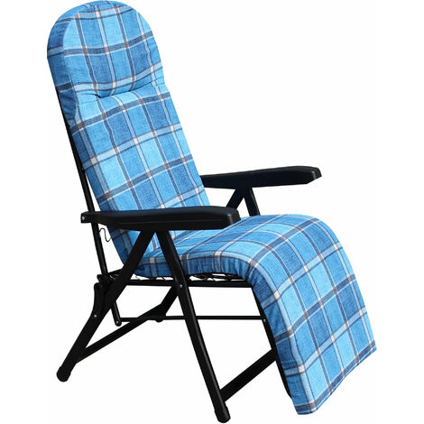 Stahldeckstuhl mit verstellbarer Rückenlehne und Fußstützen Ancona - Blue
