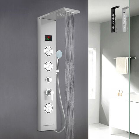 ARATI BATH & SHOWER Stahlduschsäulenverkleidung mit LED-Display-Hydromassage-Wasserfallmischer Abano Farbe: Silver