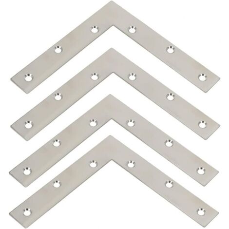 Stahlplatten-Befestigungshalterung, flache Halterung, L-förmige Reparaturwinkelhalterung mit Schrauben, gebürsteter Edelstahl, 150 mm x 150 mm, 4 Stück, FLITI
