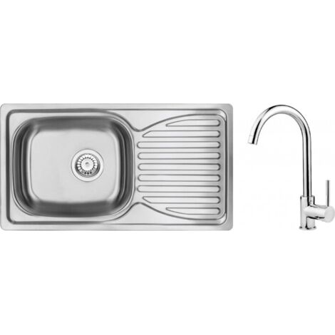 Stahlspüle mit Wasserhahn, 1 Becken, mit Abtropffläche ZENB0113 5908212074831