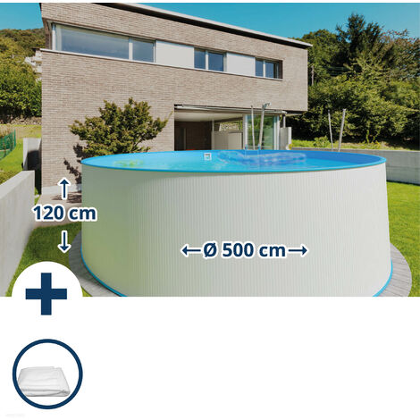 Stahlwandpool Set (2-teilig) rund 500 x 120 cm, Stahl 0,4 mm weiß Folie 0,4 mm blau