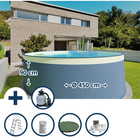 Stahlwandpool Set (6-teilig) rund 450x90 cm, Stahl 0,3 mm anthrazit, Folie 0,2 mm sand, overlap