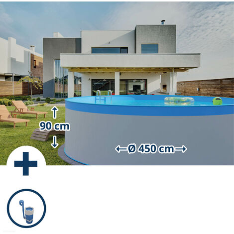 Stahlwandpool Set rund Acapulco 450x90 cm, Stahl 0,3 mm weiß, Folie 0,2 mm blau, overlap