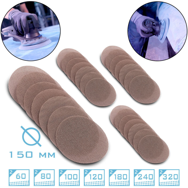 2 x Set de disques abrasifs auto-agrippants à grille 150 mm - Stahlwerk