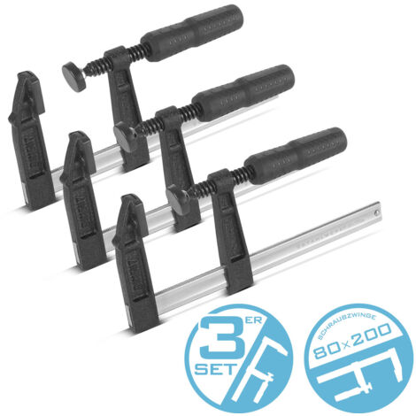 STAHLWERK 3 x abrazadera de tornillo 80x200 mm Abrazadera de sujeción estable Abrazadera en F