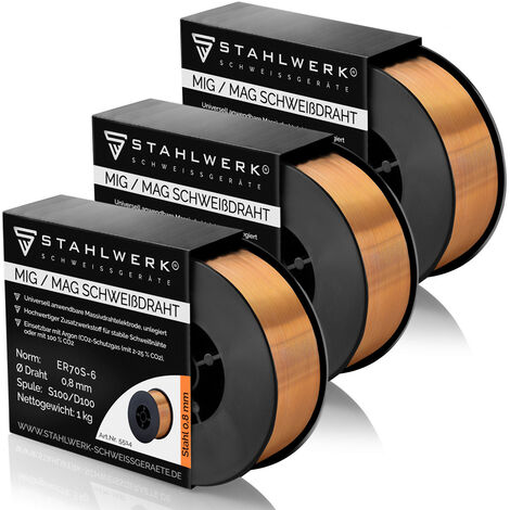 STAHLWERK 3 x alambre de soldadura MIG MAG ER70S-6 0,8 mm 1 kg rollo de alambre D100