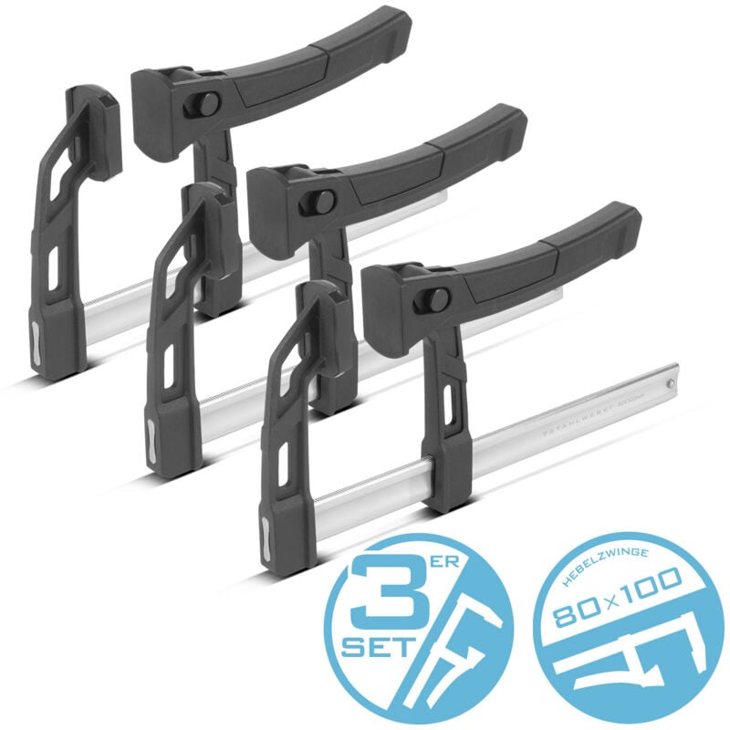 3 x serre-joints à levier 80x100 mm serre-joints à serrage 100kg force de pression serrage rapide - Stahlwerk