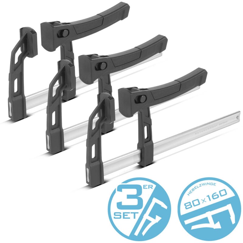 3 x serre-joints à levier 80x160 mm serre-joint 100kg force de pression serrage rapide - Stahlwerk
