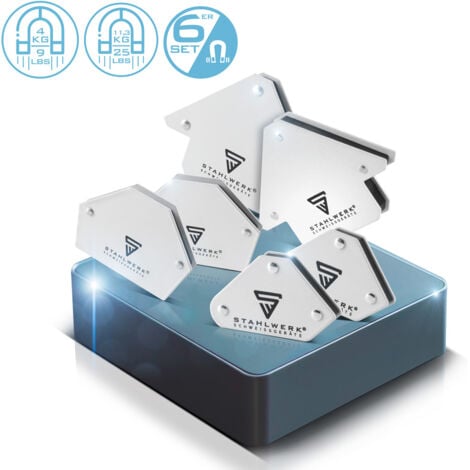 STAHLWERK 6 × équerres de soudage magnétiques 30° x 45° x 60° x 75° x 90° x 135°, 2 x 4 kg