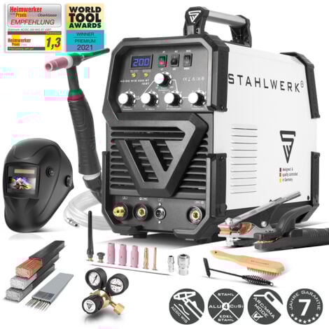 STAHLWERK AC/DC TIG 200 ST IGBT - Equipement complet - Machine à souder combinée avec 200 ampères TIG & MMA, soudure aluminium, 7 ans de garantie constructeur