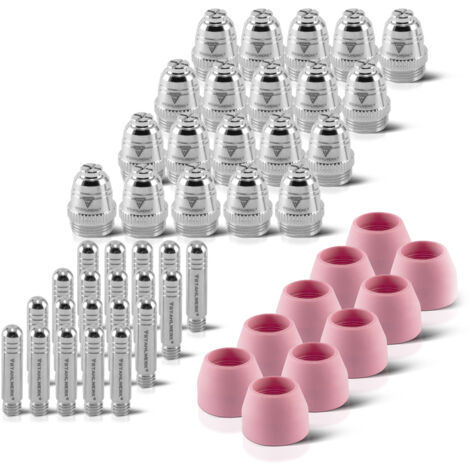 STAHLWERK AG-60 Plasma Accesorios Piezas de Desgaste Boquillas de Plasma + Electrodos + Tapones Cerámicos para Sopletes de Plasma AG-60 / SG-55 CUT, Set 50 piezas