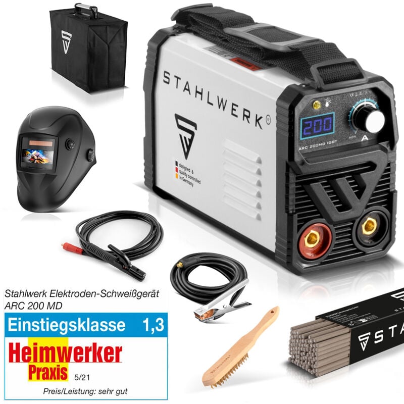 

ARC 200 MD IGBT - máquina de soldar DC MMA / soldadura de electrodos con 200 amperios, muy compacto, blanco, equipo completo, 7 años de garantía del