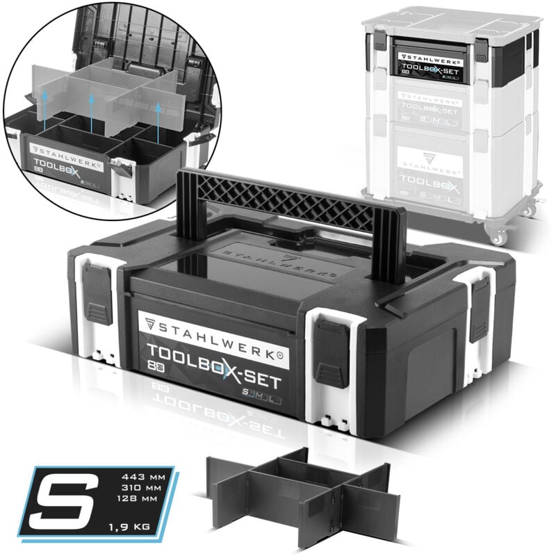 Boîte à outils avec compartiment intérieur taille s 443 x 310 x 128 mm Boîte système empilable - Stahlwerk