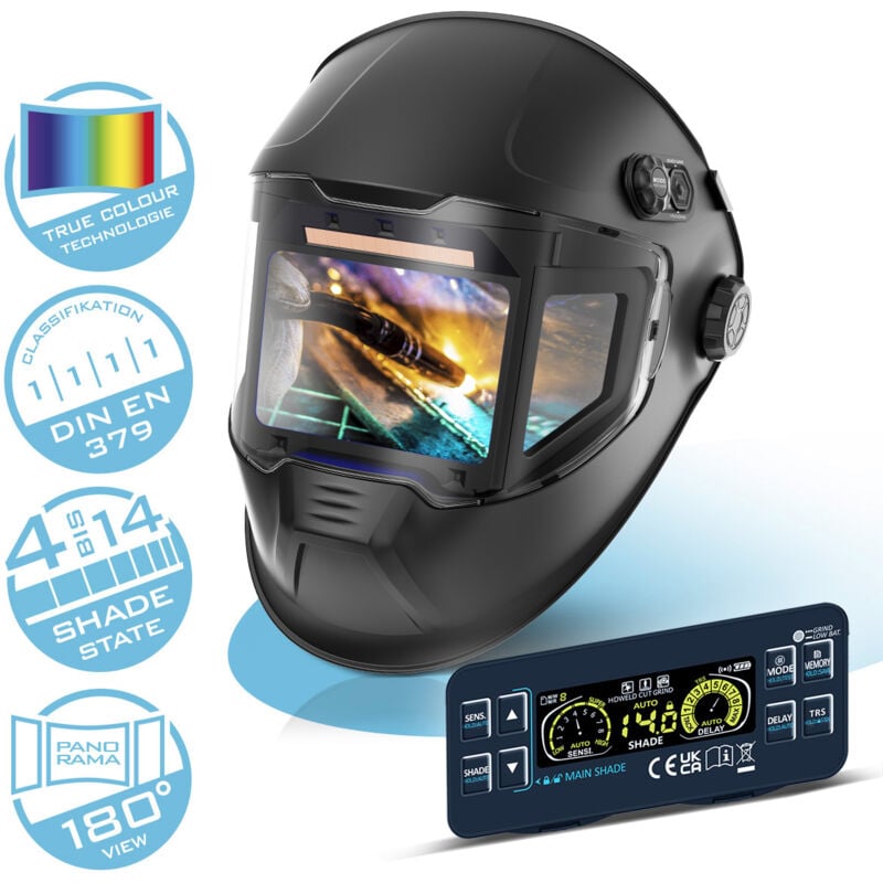 Casque de soudage automatique split 3-en-1 avec champ de vision de 180°, écran couleur lcd - Stahlwerk
