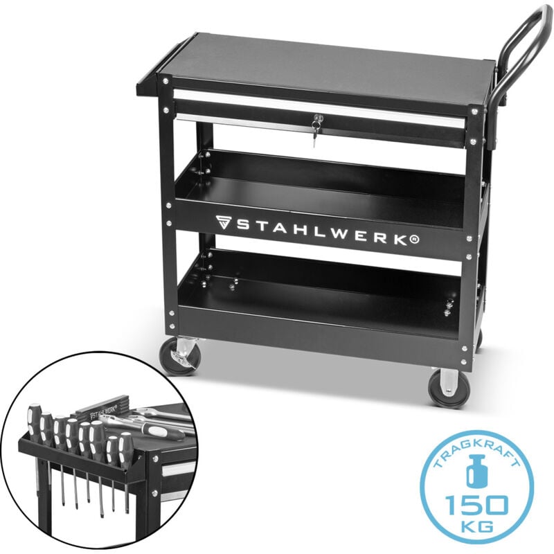 Stahlwerk - Chariot à outils WZE-3 st avec capacité de charge de 150 kg, tiroir verrouillable