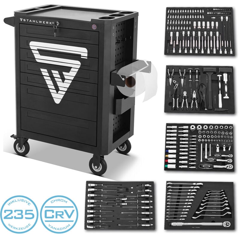 Stahlwerk - Chariot d'atelier shark Chariot à outils Chariot de montage 235 outils CrV