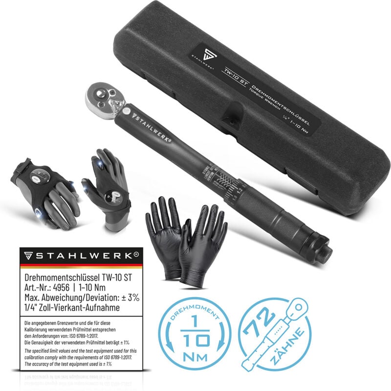 STAHLWERK Clé dynamométrique TW-10 ST 1-10 Nm 1/4" pouce avec échelle micrométrique