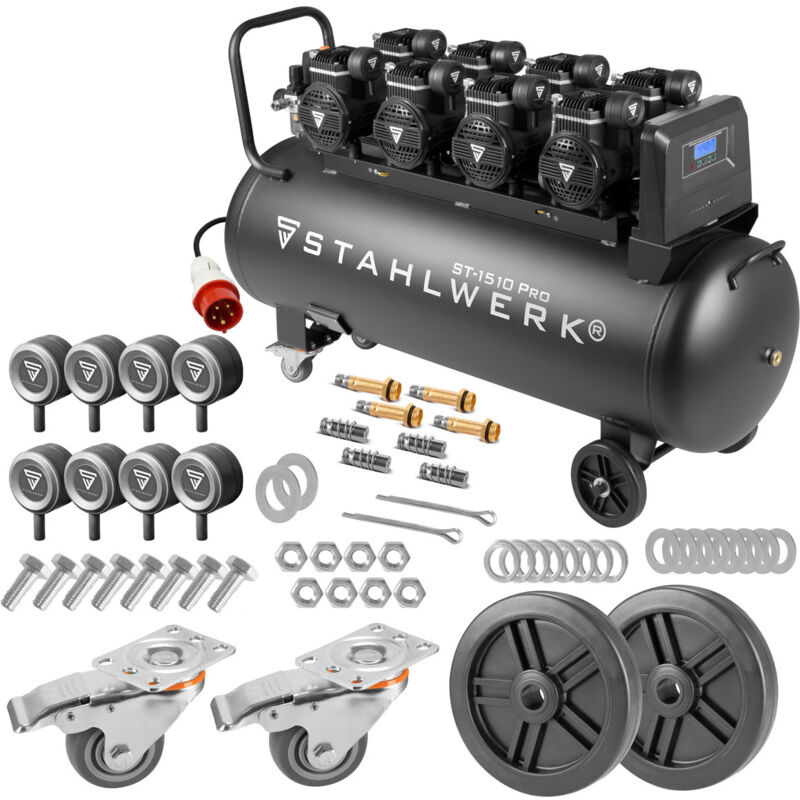 

STAHLWERK Compresor de aire comprimido silencioso ST 1510 Pro - caldera de 150 L, 10 bar, marcha en seco, 840 L/min, muy silencioso, muy compacto,