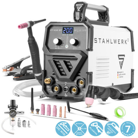 STAHLWERK CT550 ST - Soudeuse compacte TIG / MMA avec coupeuse plasma jusqu'à 12 mm, TIG / MMA 200 A + coupe 50 A, garantie* 7 ans