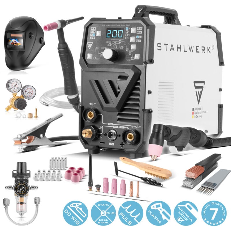 Poste à souder combiné dc tig 200 Puls Pro 4-in-1 cut Equipement complet - Stahlwerk