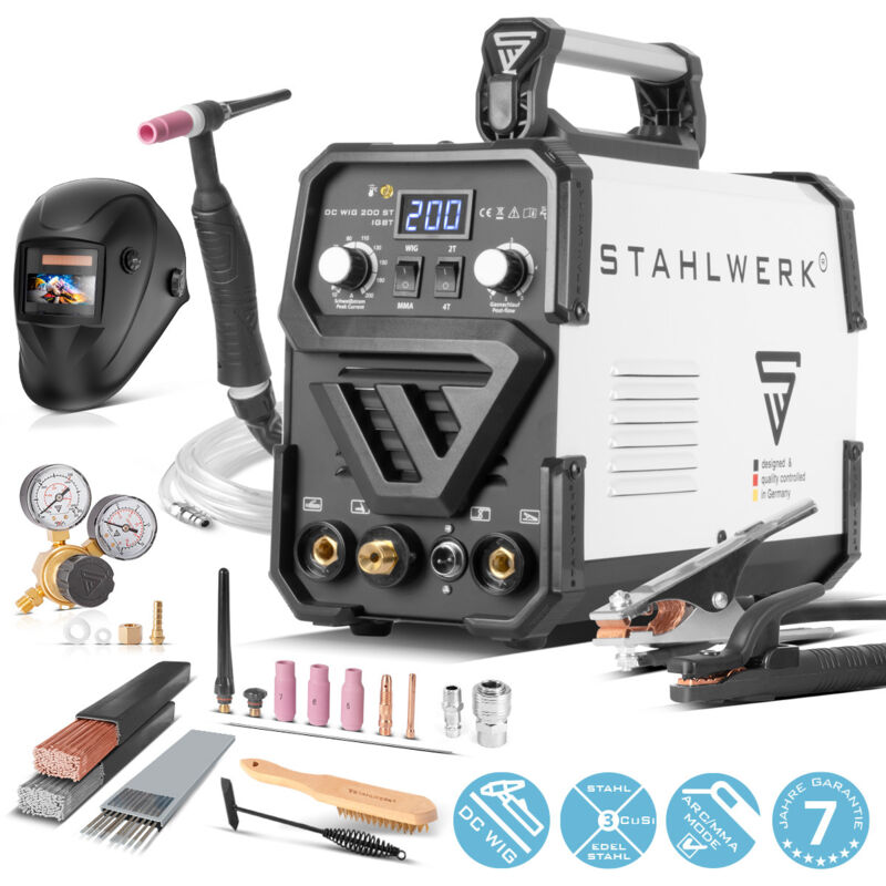 

DC TIG 200 ST IGBT - Equipo completo - Máquina de soldar TIG combinada con 200 A MMA, soldar acero, acero inoxidable y mucho más 7 años de garantía