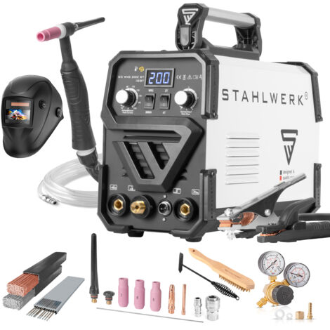 STAHLWERK DC TIG 200 ST IGBT - Equipo completo - Máquina de soldar TIG combinada con 200 A MMA, soldar acero, acero inoxidable y mucho más 7 años de garantía