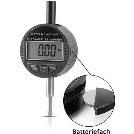 STAHLWERK Digitale Messuhr mit 0-12,7 mm (0,5) Messbereich, Messtaster für Präzisionsmessungen in Millimeter und Zoll