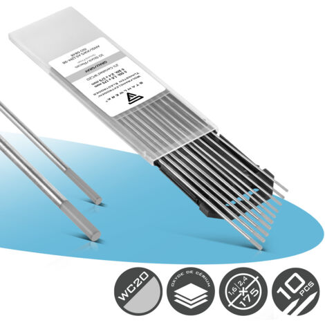 STAHLWERK Electrodes en tungstène WC20 grises en kit - 5 x 1,6 mm + 5 x 2,4 mm