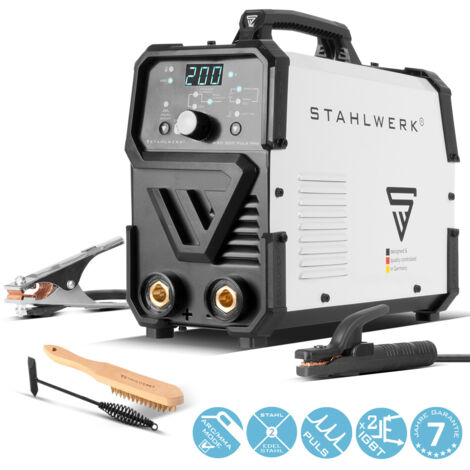 STAHLWERK Elektroden-Schweißgerät ARC 200 Puls Pro – Schweißen ohne Schutzgas, kompakter MMA, E-Hand, Lift-TIG Inverter mit 200 A, Hot Start, Arc Force, Antistick, IGBT Technologie, Pulsfunktion