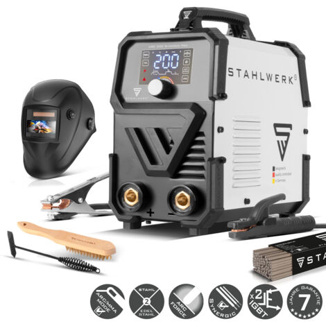 STAHLWERK Elektroden-Schweißgerät ARC 200 Synergic Pro Digital – Vollausstattung – MMA (E-Hand) bis 200 A, Schweißen ohne Schutzgas, Lift-TIG Inverter, Hotstart, Antistick-Funktion, Smartkühlung
