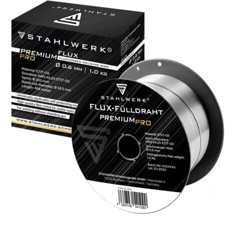 STAHLWERK Fil à souder MIG MAG Fil fourré E71T-GS 0,6 mm S100/D100 Rouleau 1 kg