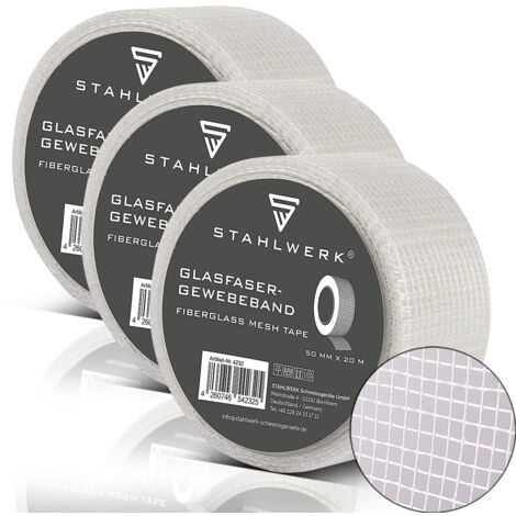STAHLWERK Glasfaser-Gewebeband 3er Set 20 m x 50 mm, selbstklebend