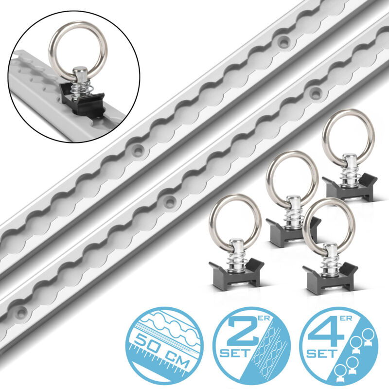 STAHLWERK Jeu de 2 rails d'arrimage avec anneaux d'arrimage 50 cm Rails Airlin en aluminium