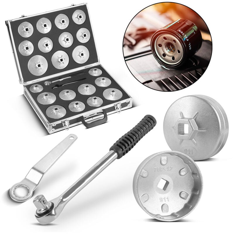 STAHLWERK Jeu de clés pour filtre à huile 23 pièces Jeu d'outils pour vidange d'huile