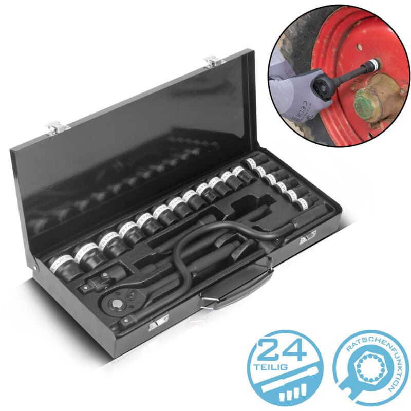 Jeu de douilles boîte à cliquets 24 pièces avec cliquet réversible 1/2 - Stahlwerk