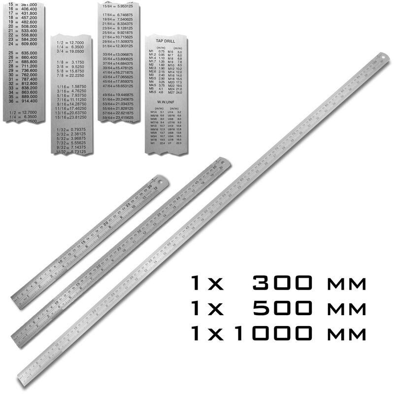 

STAHLWERK Juego de 3 reglas de acero inoxidable de alta calidad / escalas de acero en longitudes de 300, 500 y 1000 mm