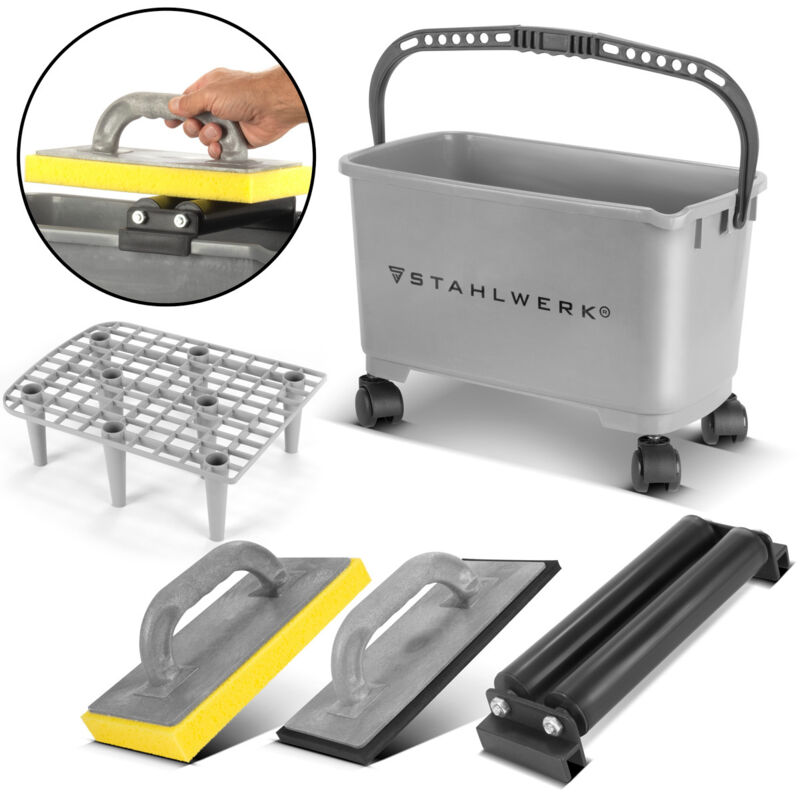 Stahlwerk - Kit de lavage carrelage Pro Kit de lavage carreleur 5 pièces avec seau de 24 l