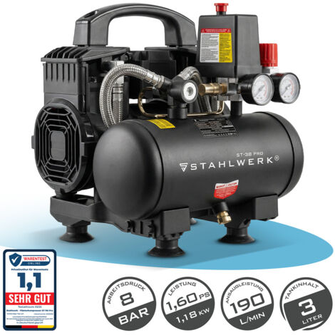 STAHLWERK Kompressor 8 bar 3 L 1,60 PS 1,18 kW 190 l/min Druckluftkompressor