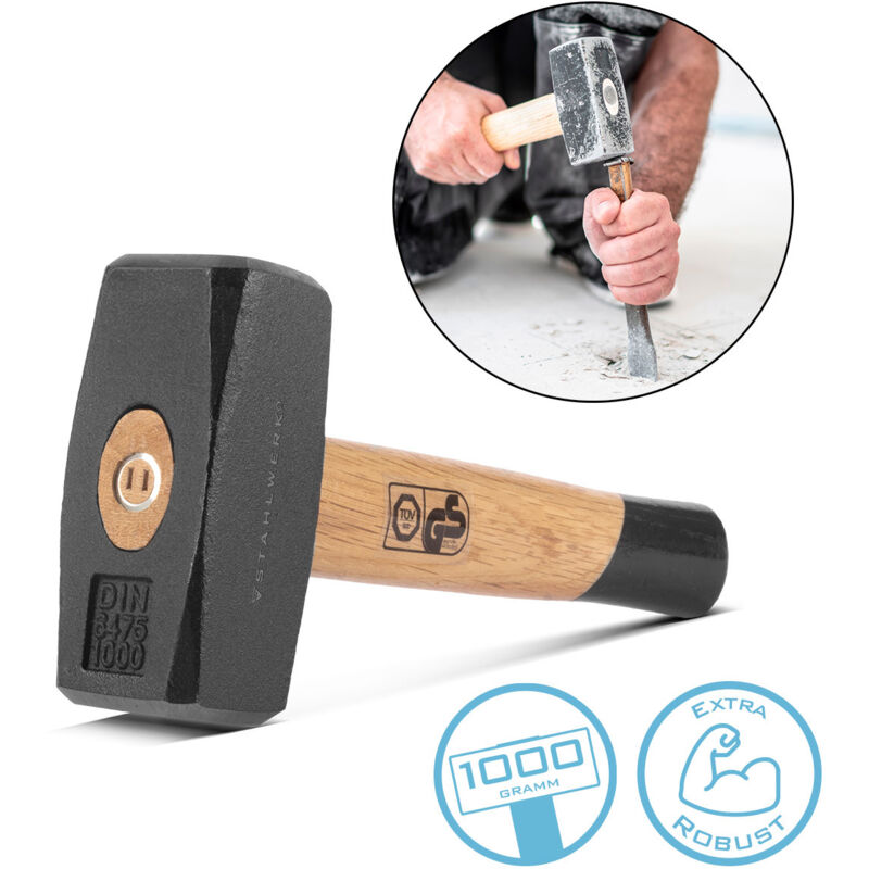 STAHLWERK martillo trineo 1000g Martillo de chapa de acero al carbono Mango de madera Martillo trineo