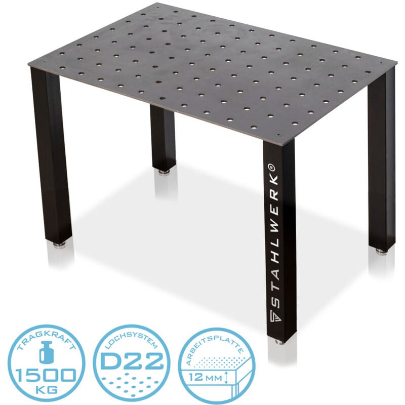 

STAHLWERK mesa de soldadura/mesa de montaje kit de bricolaje con encimera maciza de 10 mm de acero S355 de alta resistencia, patas con recubrimiento